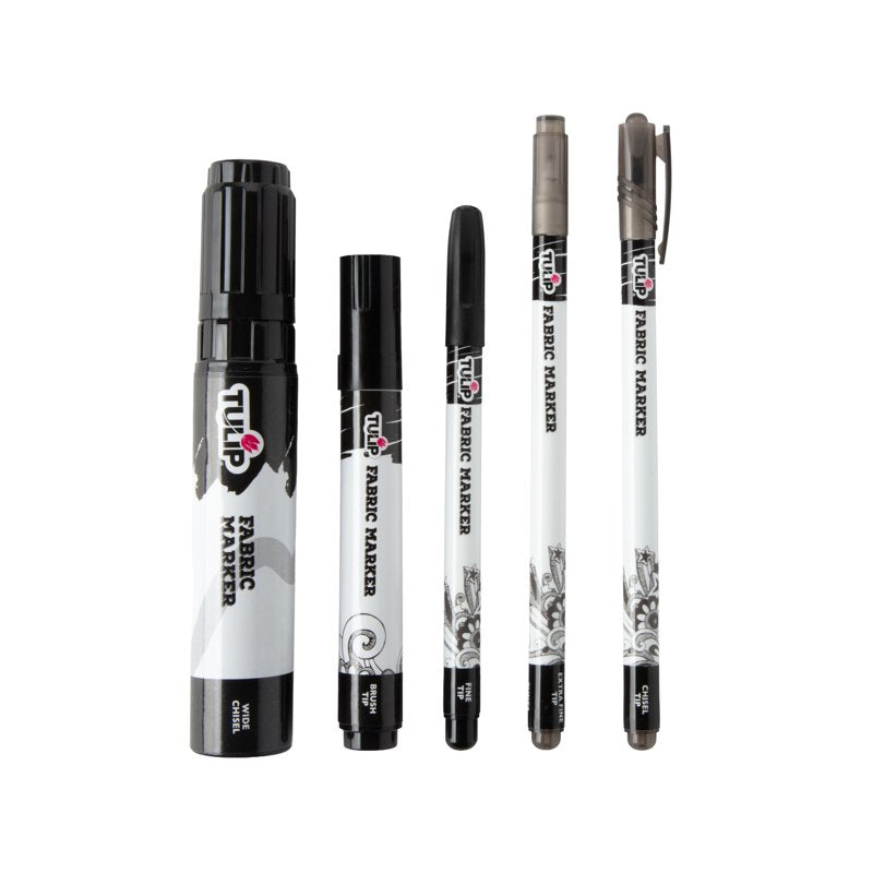 Black Fabric Markers Set - Permanent Textile Paint with Fine, Chisel & Brush Tips