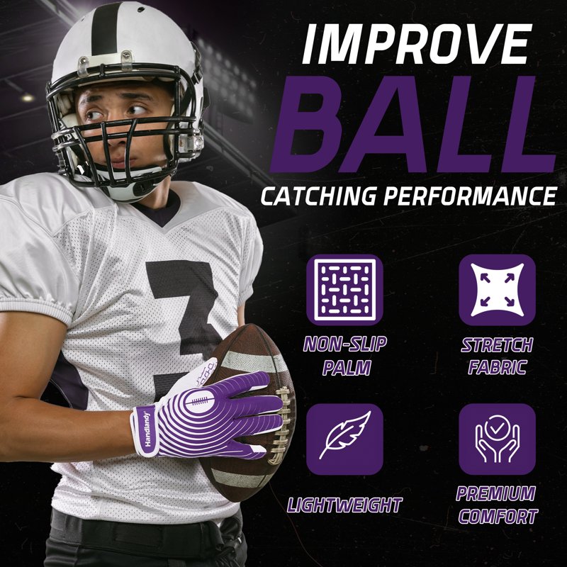 Youth Football Gloves with Tacky Silicone Grip for Boys and Girls