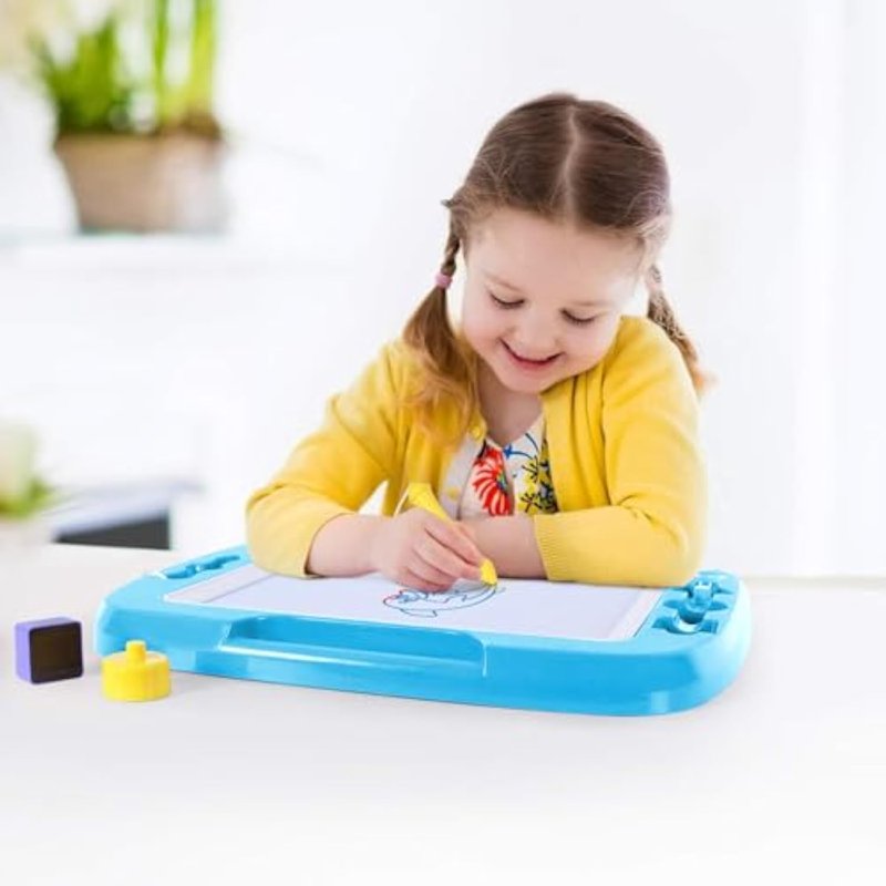 Large Magnetic Drawing Board for Kids - 16x13 Inch Art & Learning Toy with Stamps, Light Blue