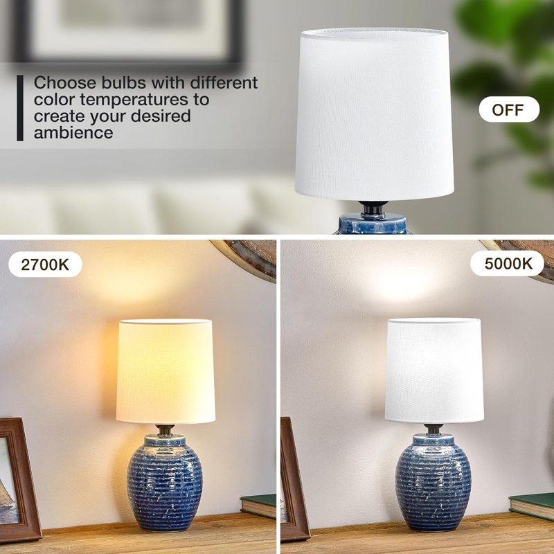 Set of 2 Farmhouse Ceramic Table Lamps - Small Bedside & Office Decor