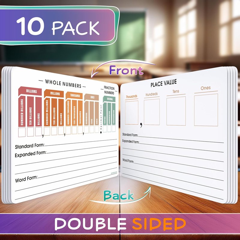 Small Dry Erase Whiteboard Sheets for Math Practice - 9x12 Inch 10 Pack