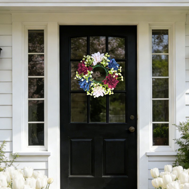 Patriotic Floral Candle Ring Wreath for Independence Day & Holiday Decor