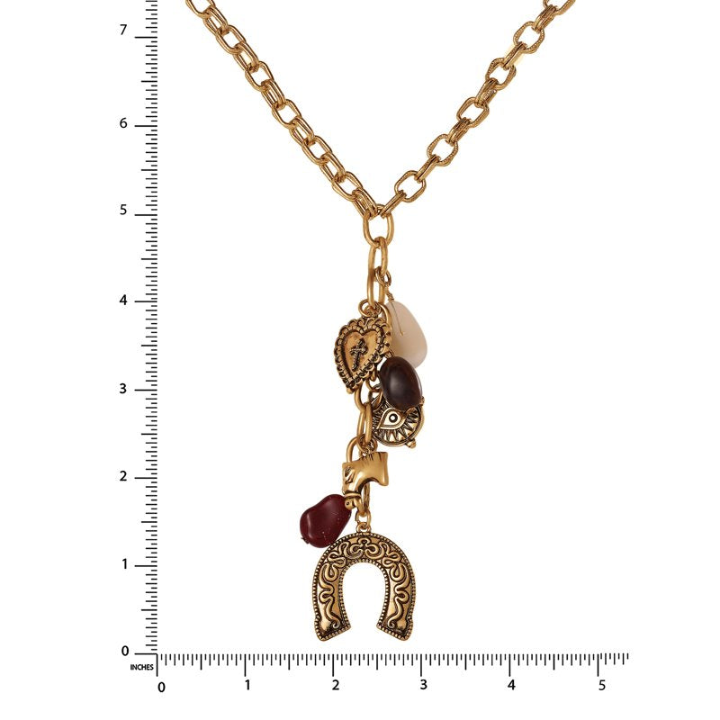 Horseshoe Western Charm Necklace with 18" Chain and 3" Extender - Gold Tone Jewelry