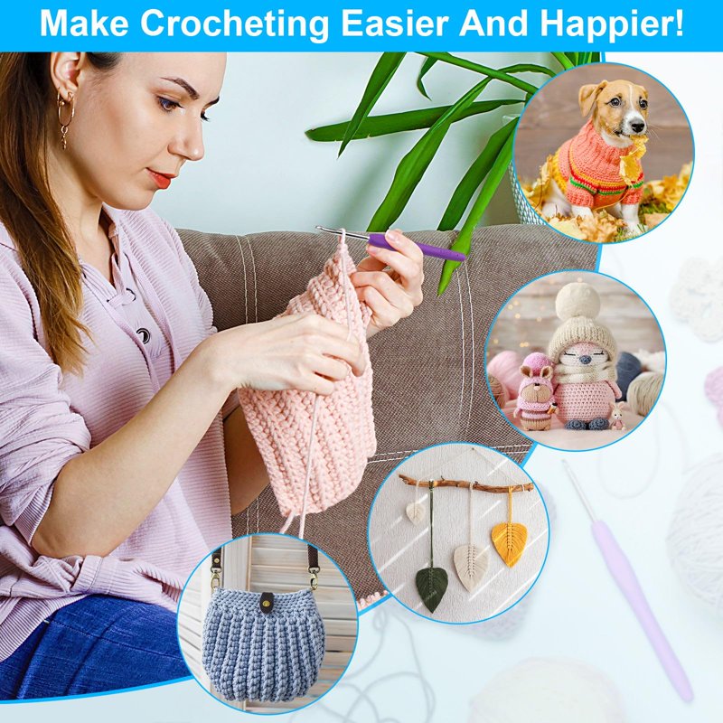 Crochet Hook Set with Ergonomic Handles 12 Sizes 41-Piece Yarn Kit for Beginners