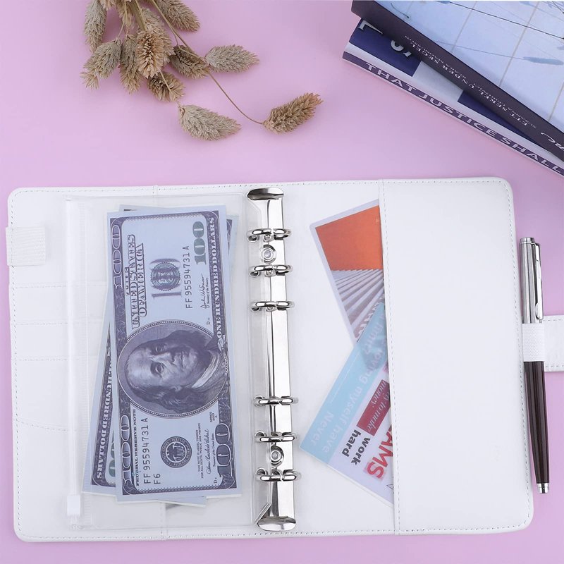 A6 PU Leather Binder Cover with 6 Rings, Refillable Notebook Organizer, White