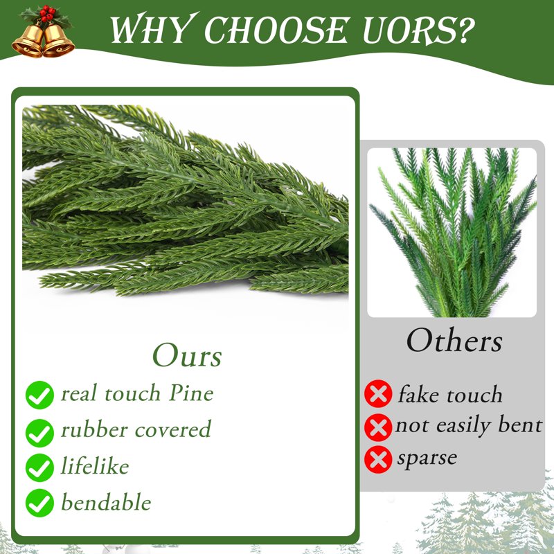 Artificial Norfolk Pine Branches Christmas Decor Set - 16 Real Touch Greenery