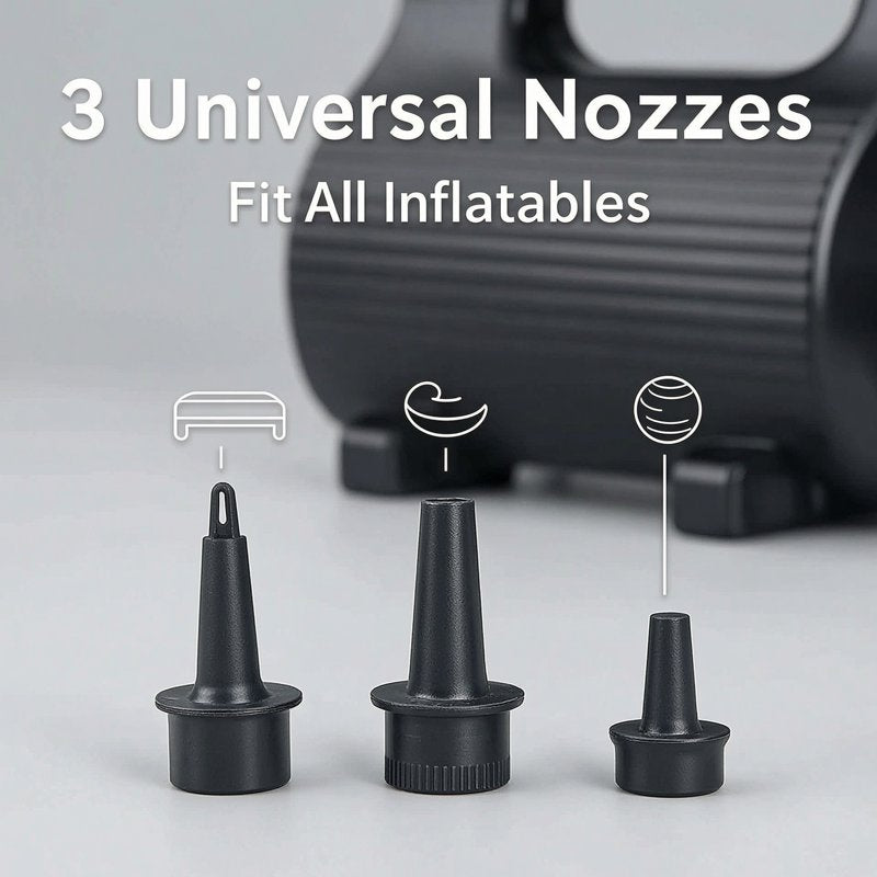 600W Electric Air Pump for Inflatables - Fast Inflate & Deflate, Includes 4 Nozzles