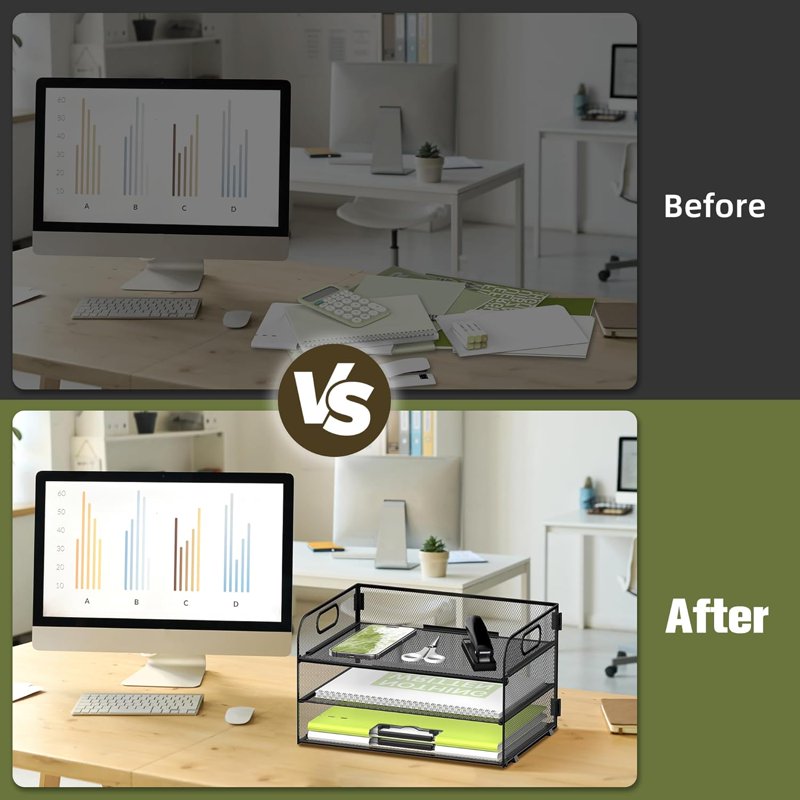 3 Tier Mesh Desktop Paper Organizer with Handles - Office & School Storage