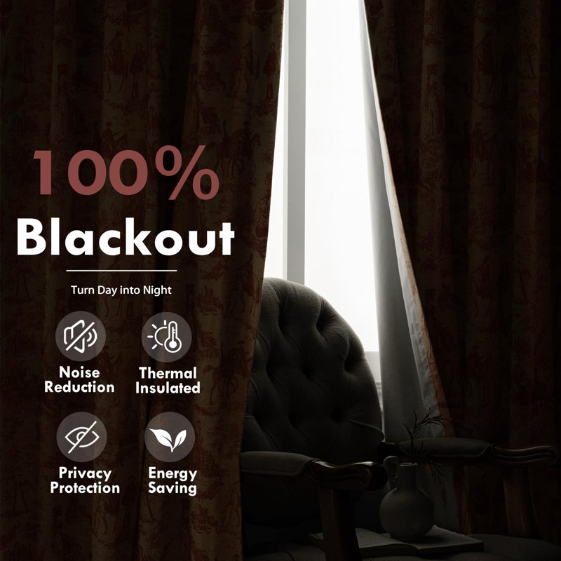 Blackout Linen Curtains for Bedroom & Living Room - Double Layer French Farmhouse Pattern, Thermal Sound Insulated Drapes, 90 Inch Length, 2 Panels