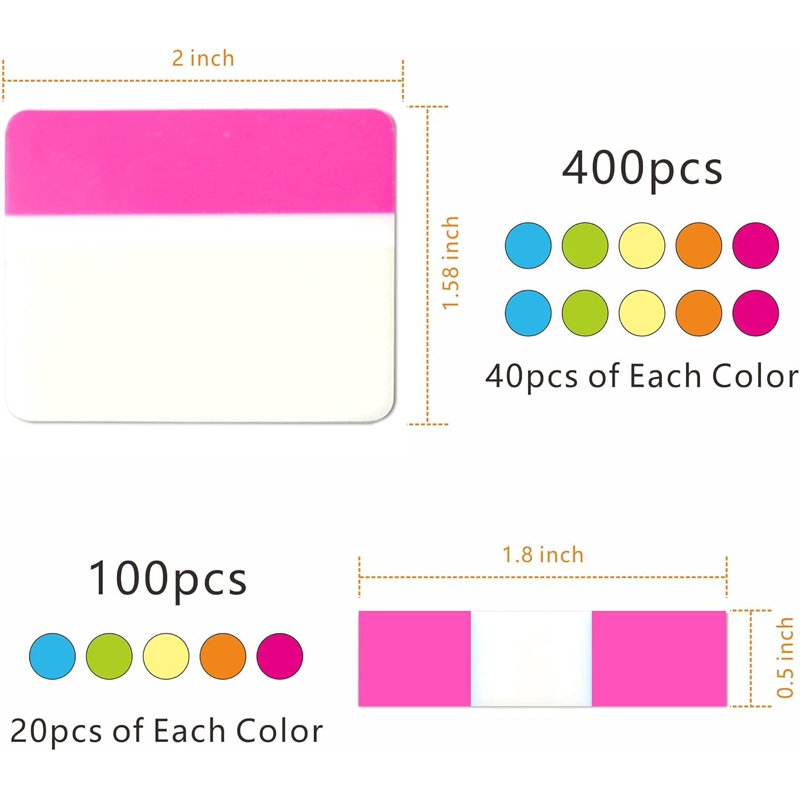 Repositionable File Tabs Set - 500 Writable Colorful Index Labels for Office & Study