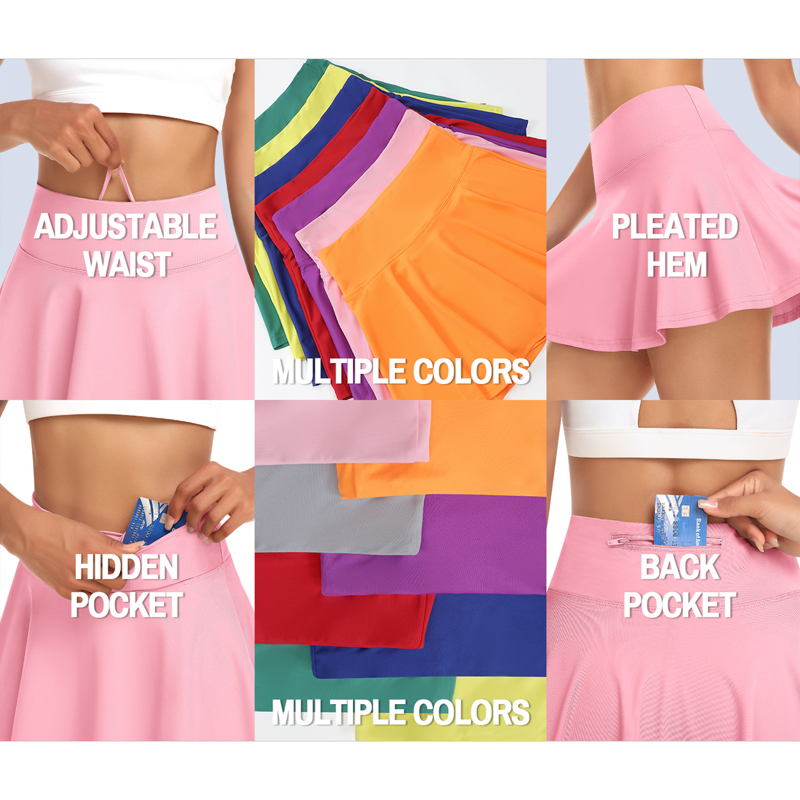 Pleated Tennis Skirt for Women with Shorts & Pockets High Waisted Athletic Skort