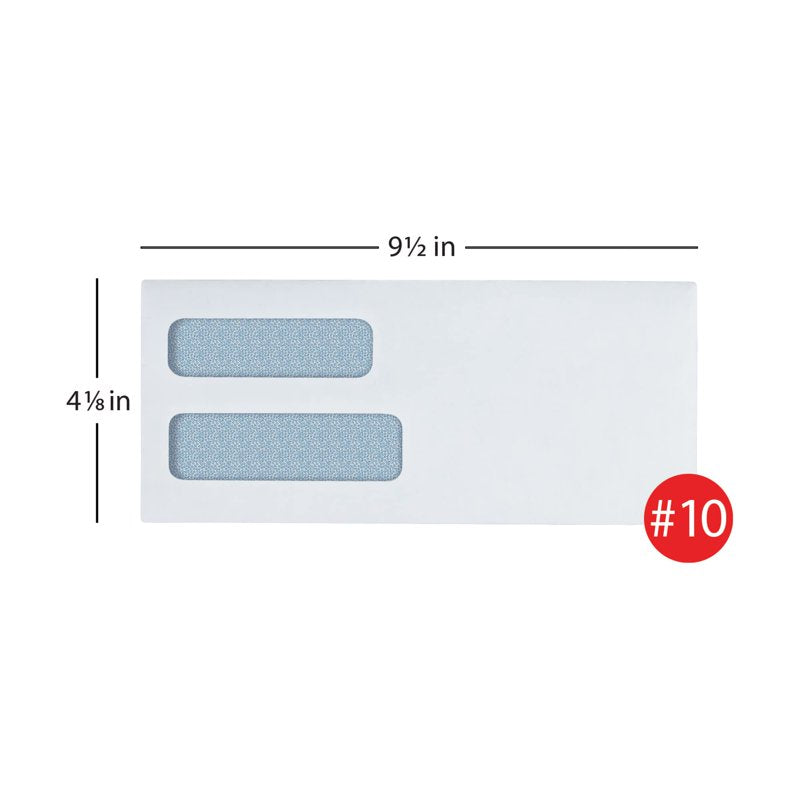 Double-Window Envelopes #10 White Gummed Office Mailer Box of 500