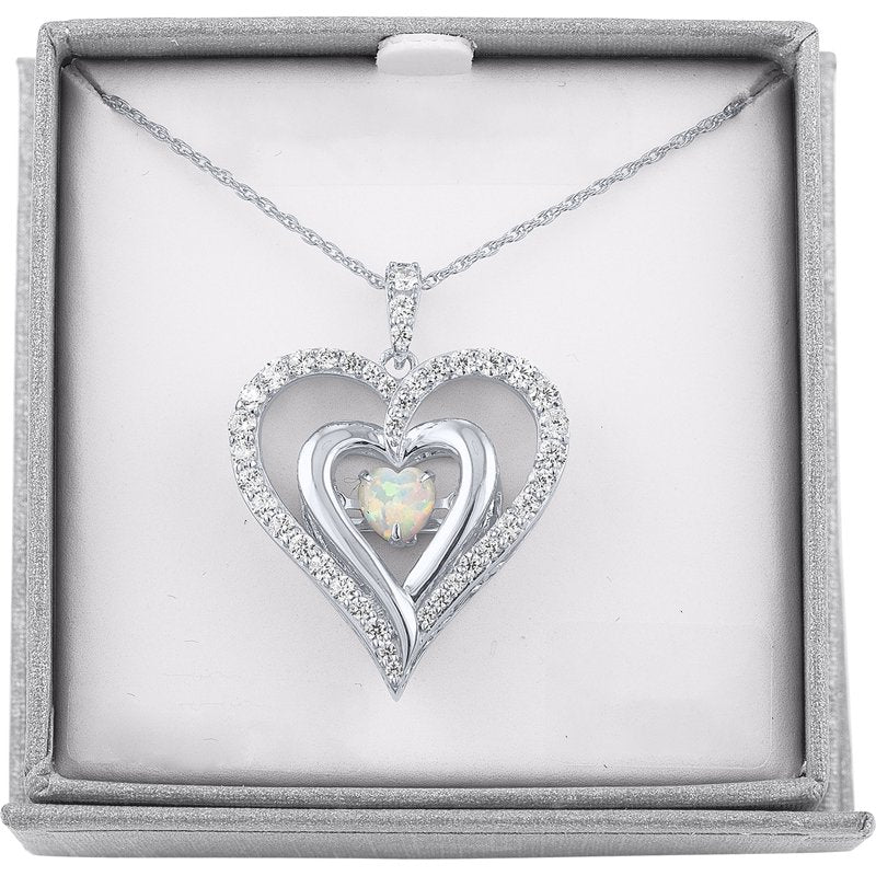 Sterling Silver Opal Heart Pendant Necklace for Women - 18 Inch Jewelry