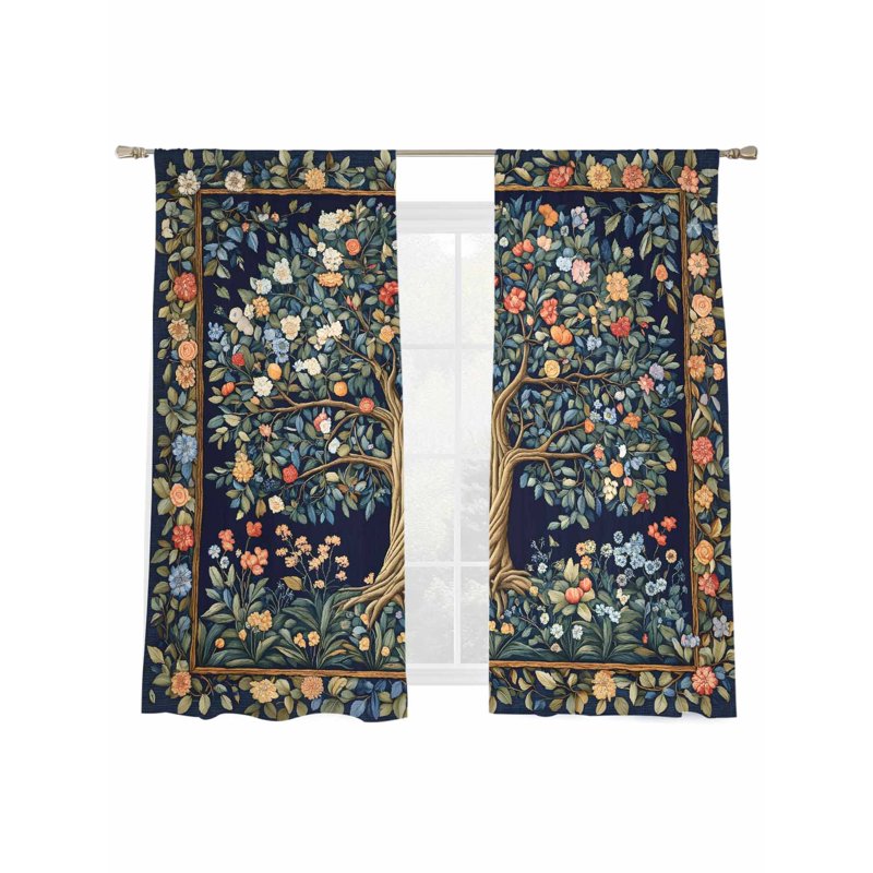 Boho Semi Sheer Botanical Curtain Set - Multiple Sizes, 2 Panels