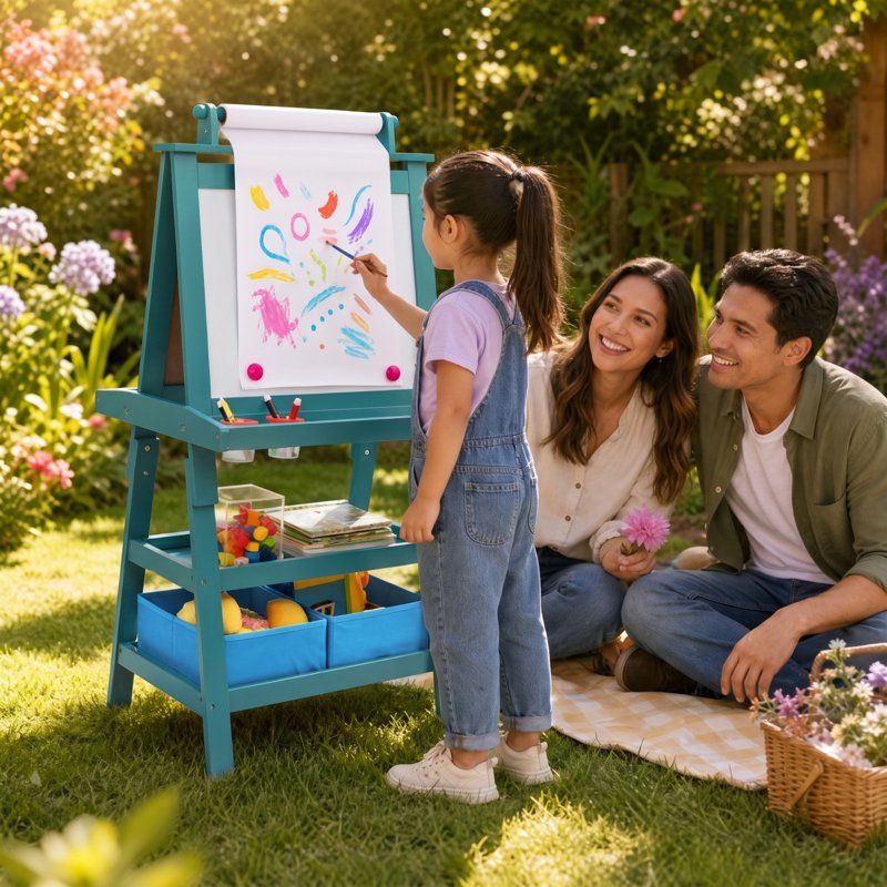 3-in-1 Kids Wooden Art Easel with Whiteboard & Chalkboard - Blue