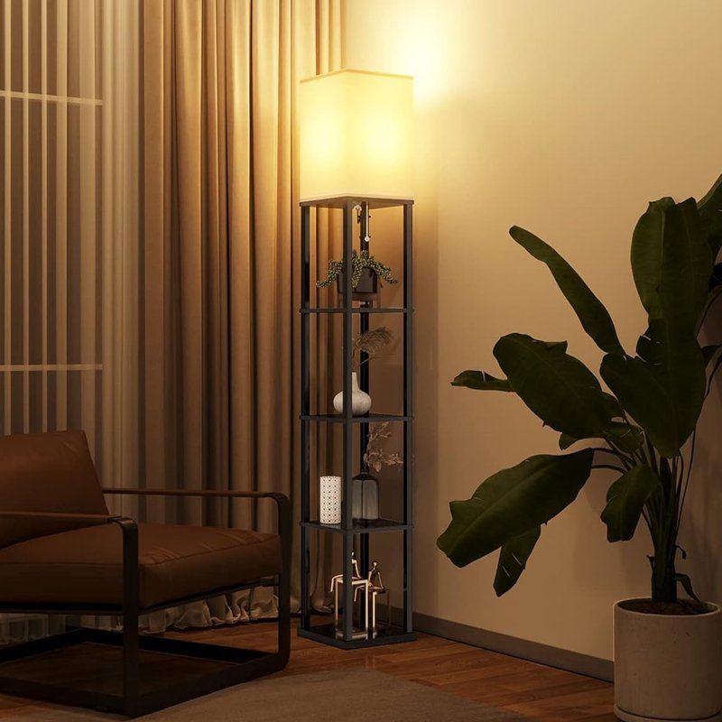 63-Inch Floor Lamp with Shelves - Adjustable Color Temperatures & Storage
