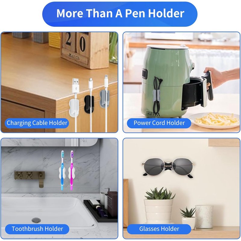 12-Pack Desk Pen Holder Organizer with Adhesive Silicone Wall Clip for Office & Classroom