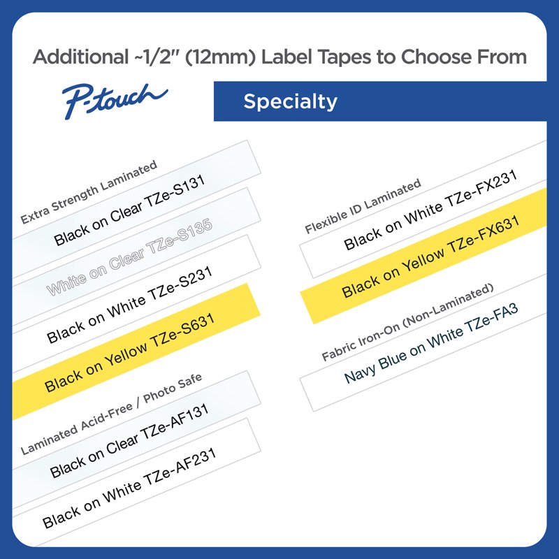 Brother TZe131 Laminated Label Tape 0.47" x 26.2' Black on Clear Durable Water-Resistant