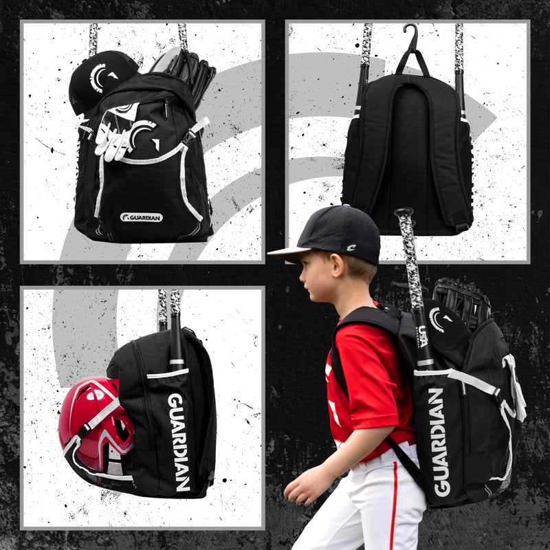 Youth Baseball Backpack with External Helmet Holder and Bat Sleeves - Durable Softball Bag for Kids