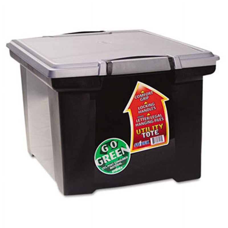 Heavy-Duty Portable File Tote with Locking Handles, Letter & Legal Size, Black/Silver