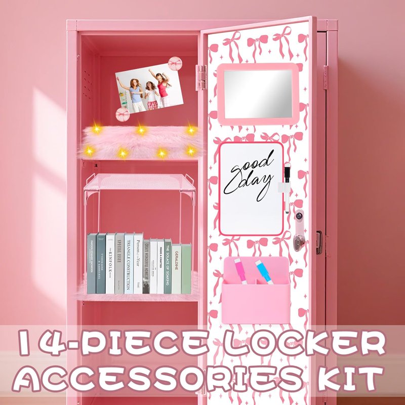 Pink Locker Accessories Kit 14 Pcs Back to School Locker Decor Organizer Supplies
