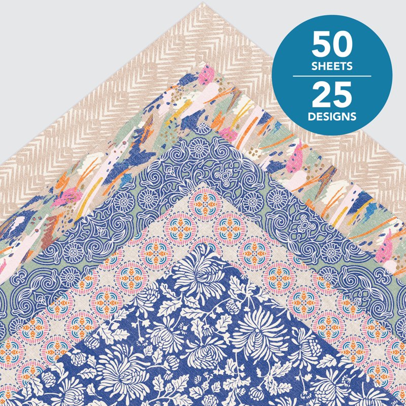 12x12 Scrapbook Paper Pad - 50 Sheets Bohemian Design, 24 lb/110 GSM