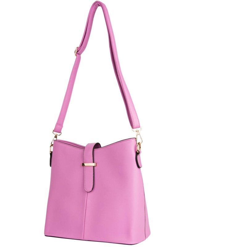 Women's Leatherette Shoulder Bag with Buckle - Purse with Multiple Compartments