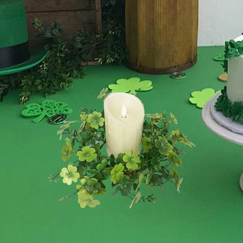 Festive Shamrock Candle Ring for St. Patrick's Day Holiday Decor - Green