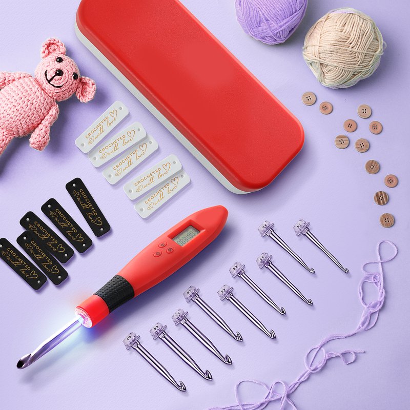 Digital Crochet Hook Set with Lighted Counters and Accessories - 23 Pieces