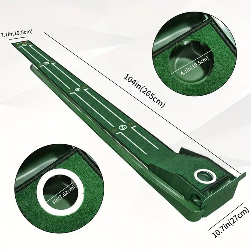 Indoor Golf Putting Green Set - 8 FT Foldable Practice Mat with Ball Return and Wooden Base