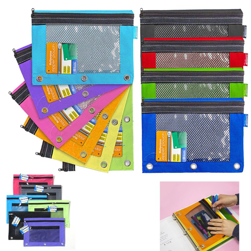 Zipper Pencil Pouch with Binder Rings - Clear See-Through Pen & Marker Organizer