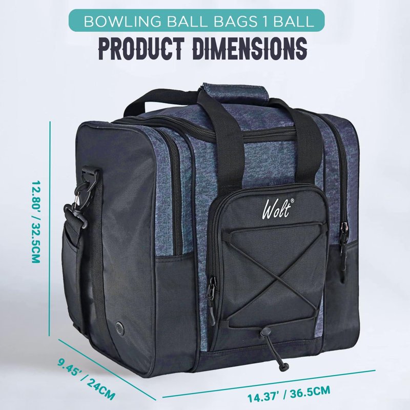 WOLT Single Bowling Ball Tote Bag - Blue, Padded Ball Holder, 2 Shoe Pockets