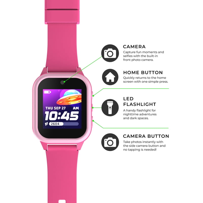 Kids Smartwatch with Camera, Audiobooks, Games & Parental Controls – Pink Case & Strap