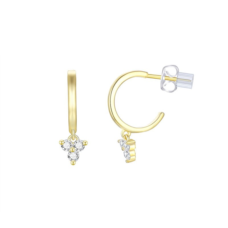Simulated Diamond Hoop & Stud Earring Set in 14K Gold-Plated Silver