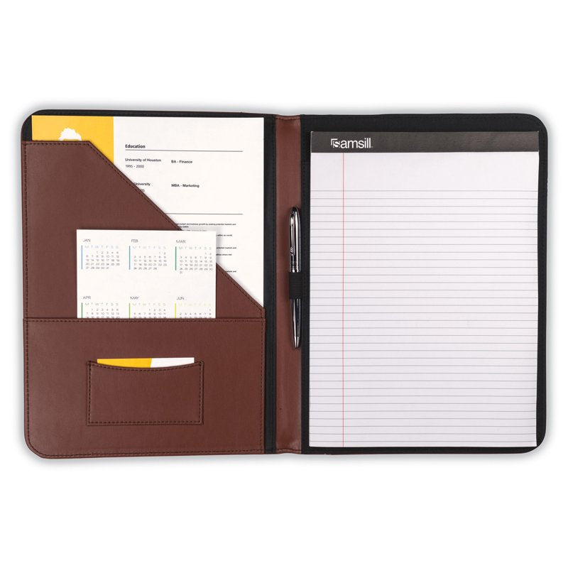 Leather Portfolio with Writing Pad & Internal Pockets - Business & Resume Organizer