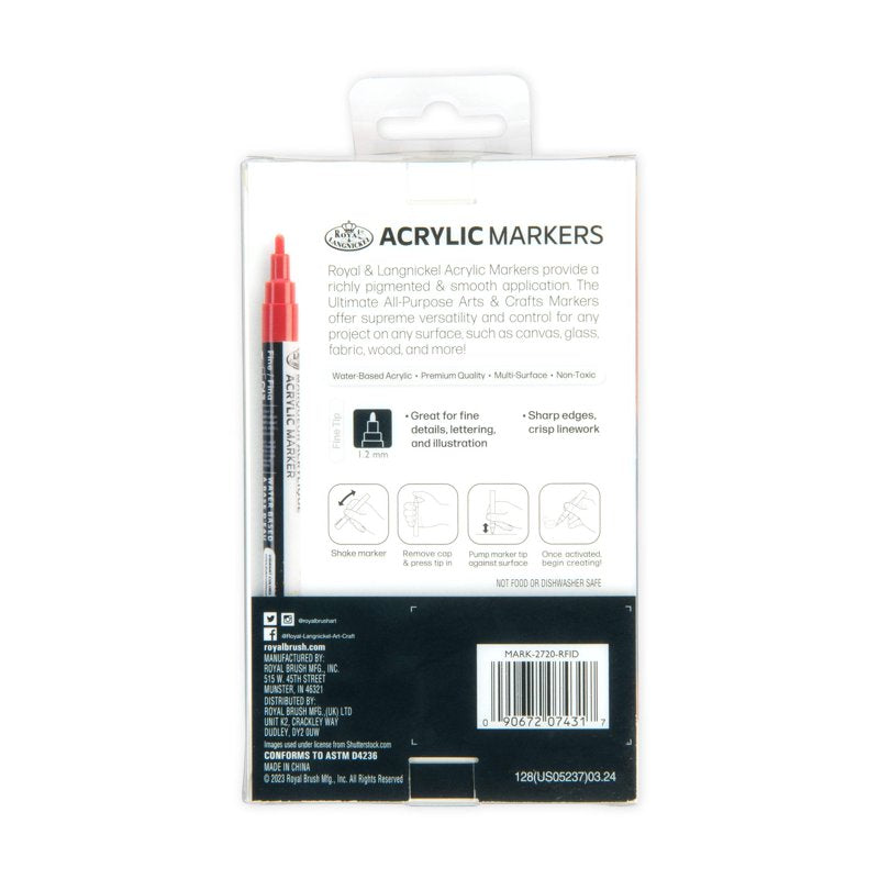 12-Piece Acrylic Markers Set for Art & Crafts - Fine Details & Multi-Surface Use