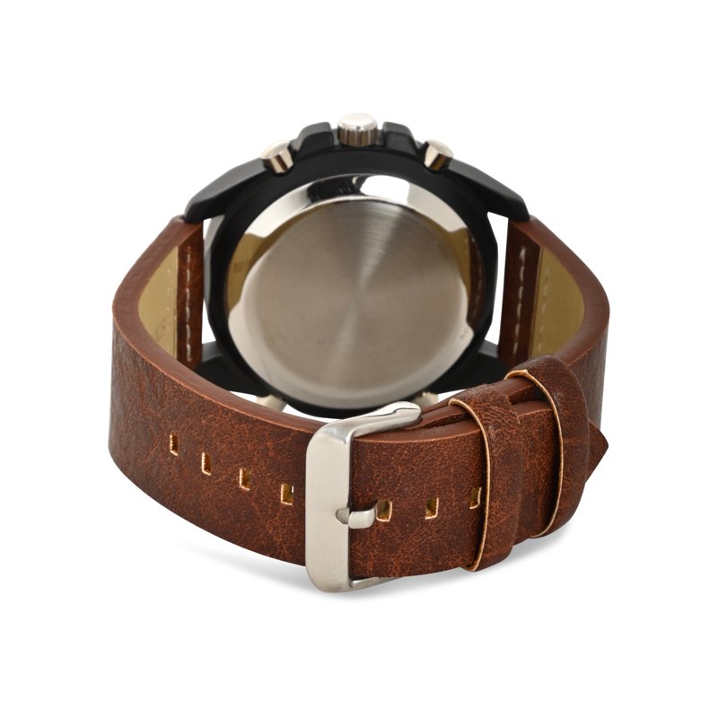 Men's Analog Digital Watch with Brown Strap - Black Quartz Sport Watch