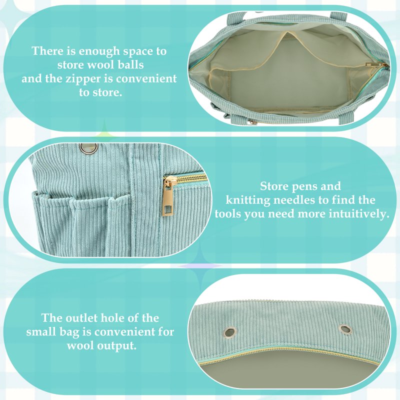Crochet Bag Organizer and Yarn Tote Set with Needle Pocket and Yarn Holes