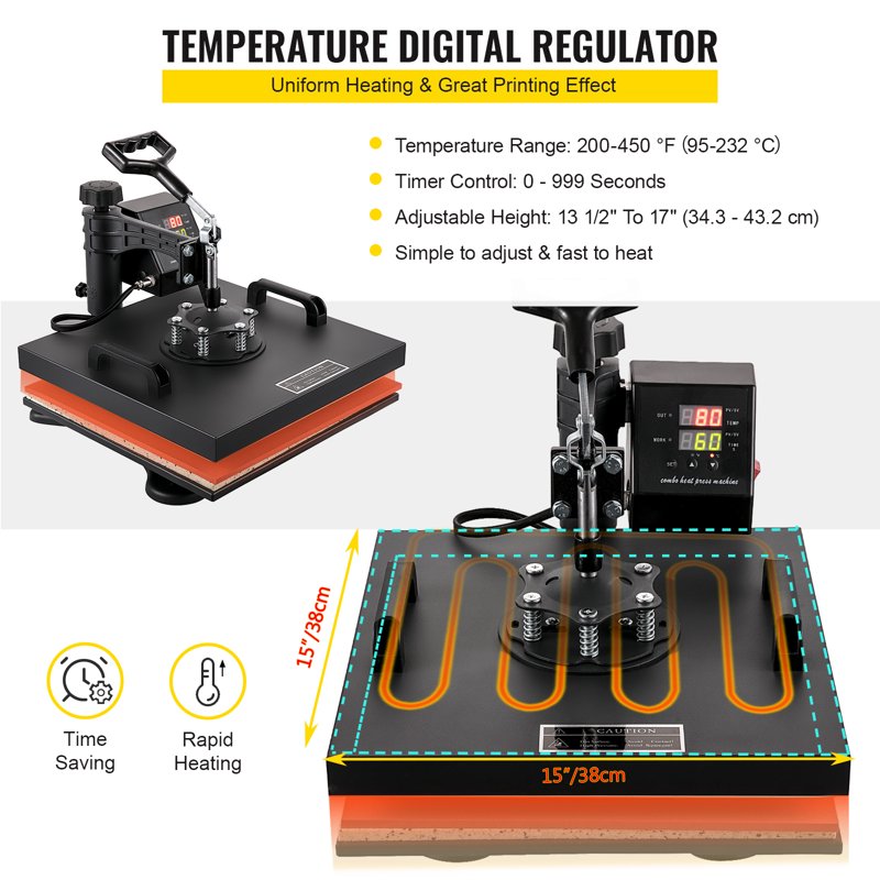 15x15 Inch 8-in-1 Digital Heat Press Machine for T-Shirts Hats Mugs