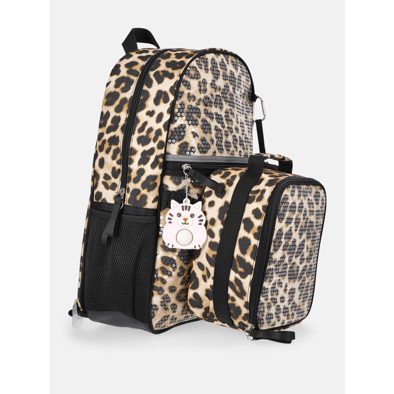 Kids' Leopard Print Backpack Set with Lunch Tote and Pouch - 17-Inch School Bag