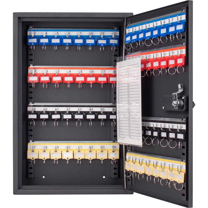 Key Lock Safe with Combination & Key Lock, 64 Key Hooks, Black