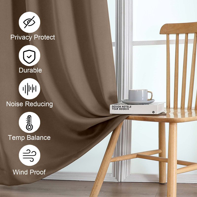 Blackout Curtains 96 Inch Long Room Darkening Drapes with Rod Pocket - Insulated Thermal Window Treatment