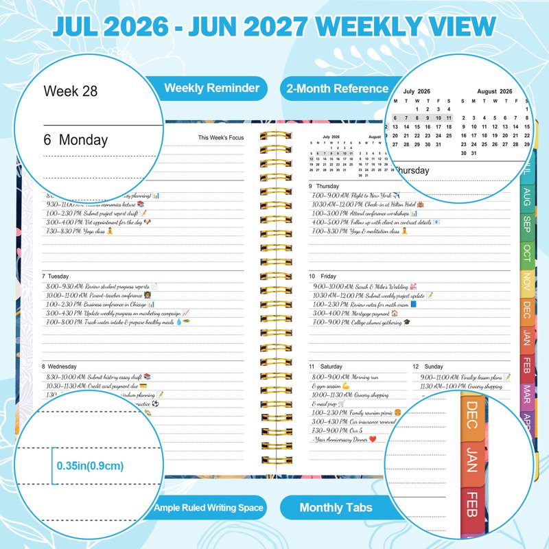 Academic Planner 2026-2027 Weekly Monthly Organizer with Tabs & Elastic Closure