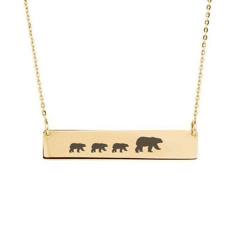 Personalized Mama Bear Necklace - Custom Engraved Family Bear Jewelry in Gold, Silver, Rose Gold - Gift for Mom