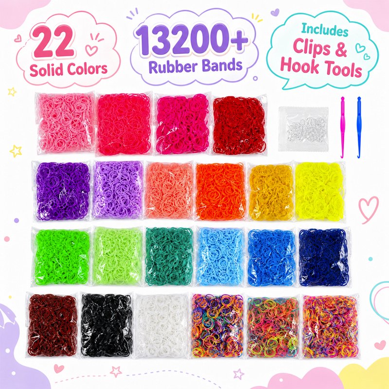 Rubber Band Bracelet Making Kit with Loom for Arts & Crafts - 22 Colors, 13200+ Pcs