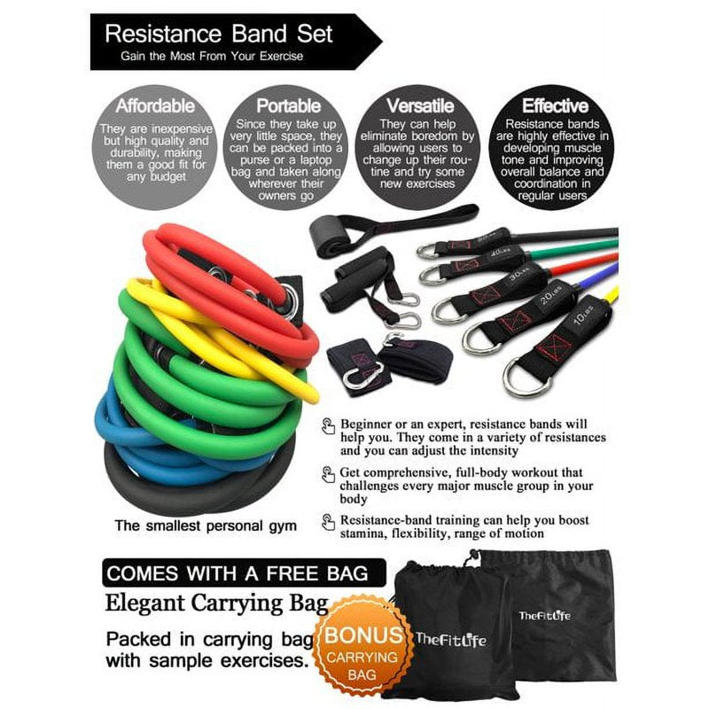 Resistance Bands Set with Handles, Ankle Straps & Door Anchor - 150 lbs