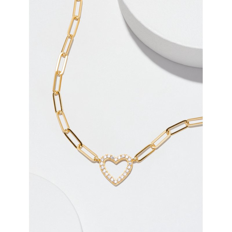 Heart Cubic Zirconia Paperclip Necklace in 18K Gold Over Sterling Silver 18 Inches