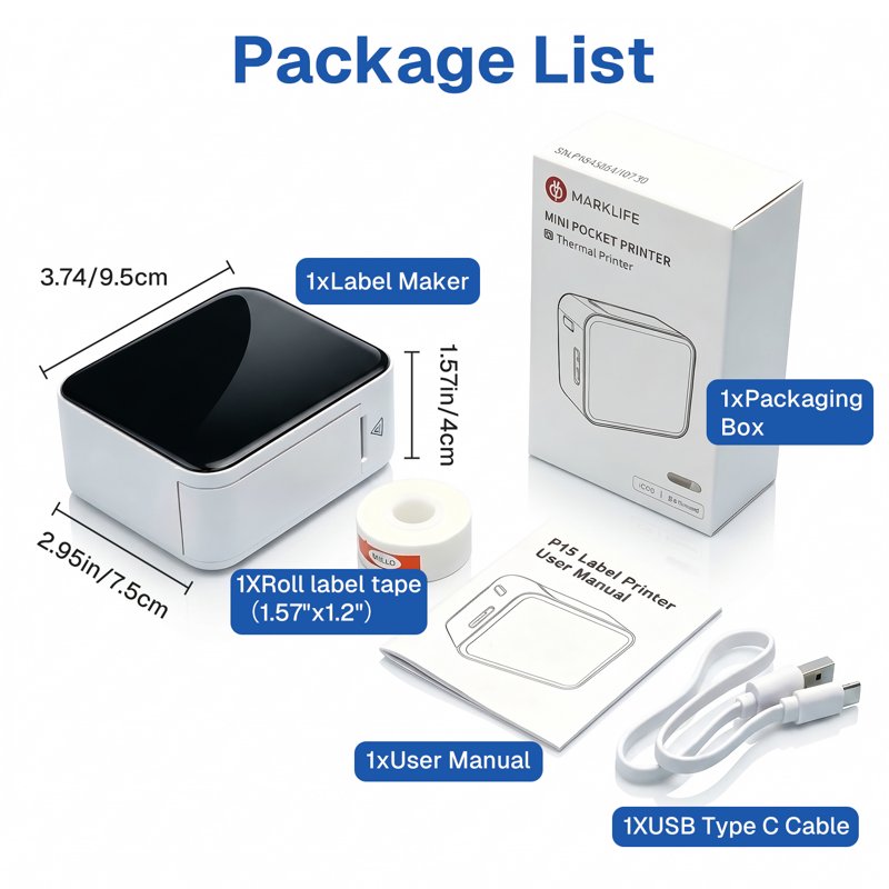 Bluetooth Label Maker with Tape - Portable Thermal Printer for Home & Office