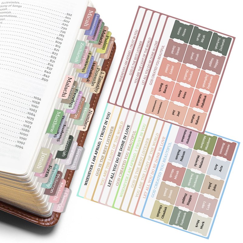 Laminated Bible Tabs for Men & Women - 450 Study Index Labels in Morandi Sunset & Boho Themes