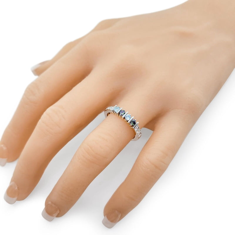 Women's Personalized Straight Bar Birthstone Ring - 1-6 Stones, 10K Gold & Silver